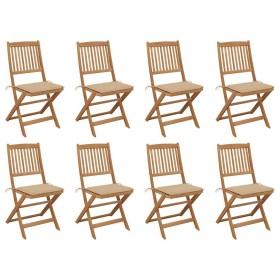Sillas de jardín plegables 8 uds y cojines madera maciza