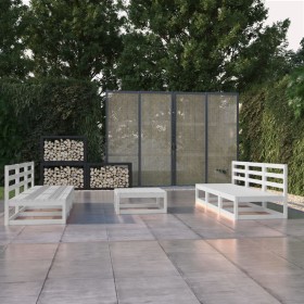 Set de salón de jardín de 7 pzas blanco madera maciza de