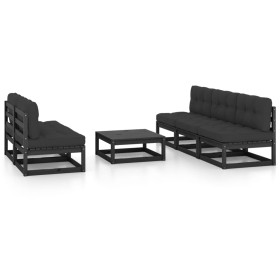 Juego de muebles de jardín 6 pzas y cojines madera pino