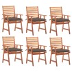Sillas comedor de jardín y cojines 6 uds madera maciza acacia