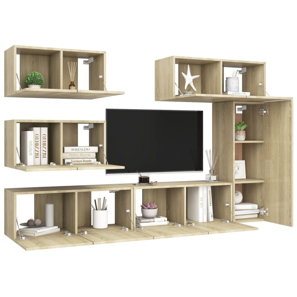 Set de muebles salón TV 6 pzas madera ingeniería roble