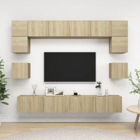 Muebles de pared de TV 8 pzas aglomerado color roble