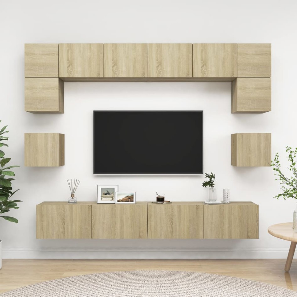 Muebles de pared de TV 8 pzas aglomerado color roble