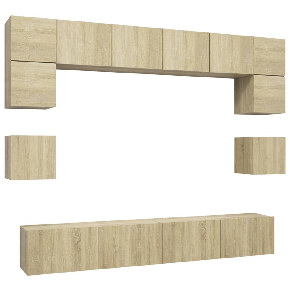 Muebles de pared de TV 8 pzas aglomerado color roble