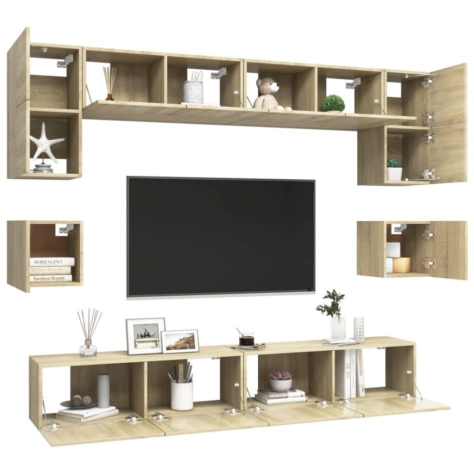 Muebles de pared de TV 8 pzas aglomerado color roble