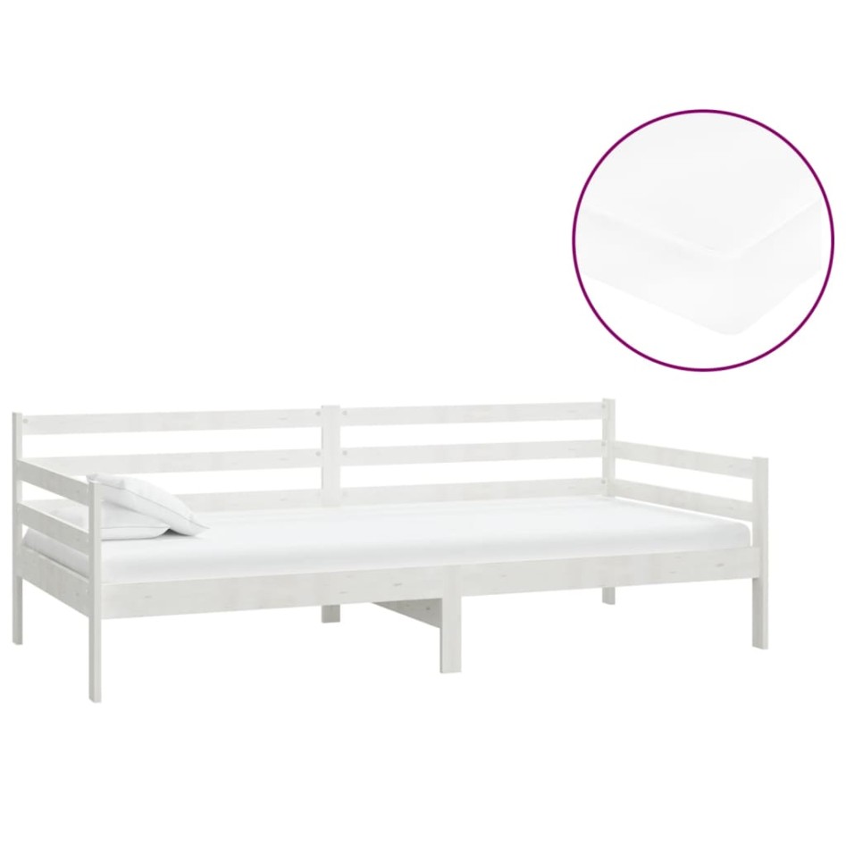 Sofá cama con colchón madera de pino maciza blanco 90x200