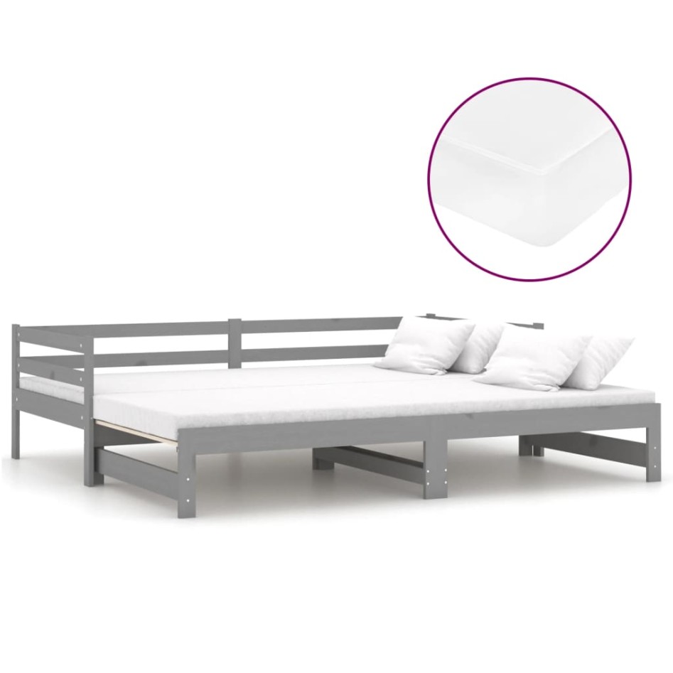 Sofá cama extraíble madera maciza de pino gris 2x(90x200)
