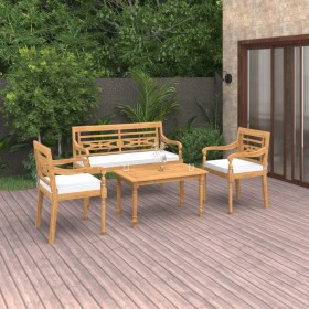 Set de muebles de jardín 4 pzas y cojines madera maciza de