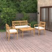 Set de muebles de jardín 4 pzas y cojines madera maciza de teca