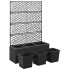 Enrejado y arriate 3 macetas ratán sintético negro 83x30x130