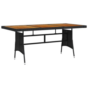 Mesa de jardín ratán PE y acacia maciza negro 160x70x72