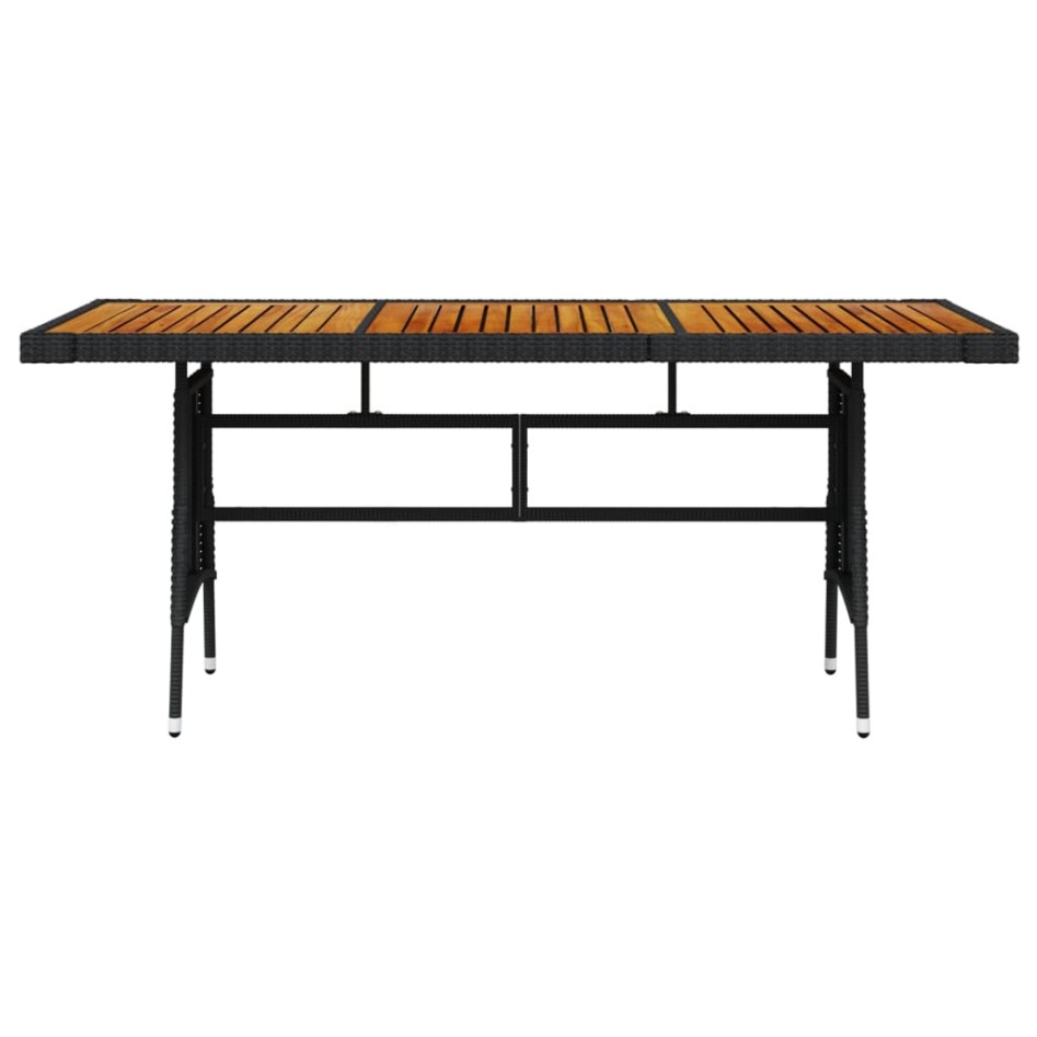 Mesa de jardín ratán PE y acacia maciza negro 160x70x72