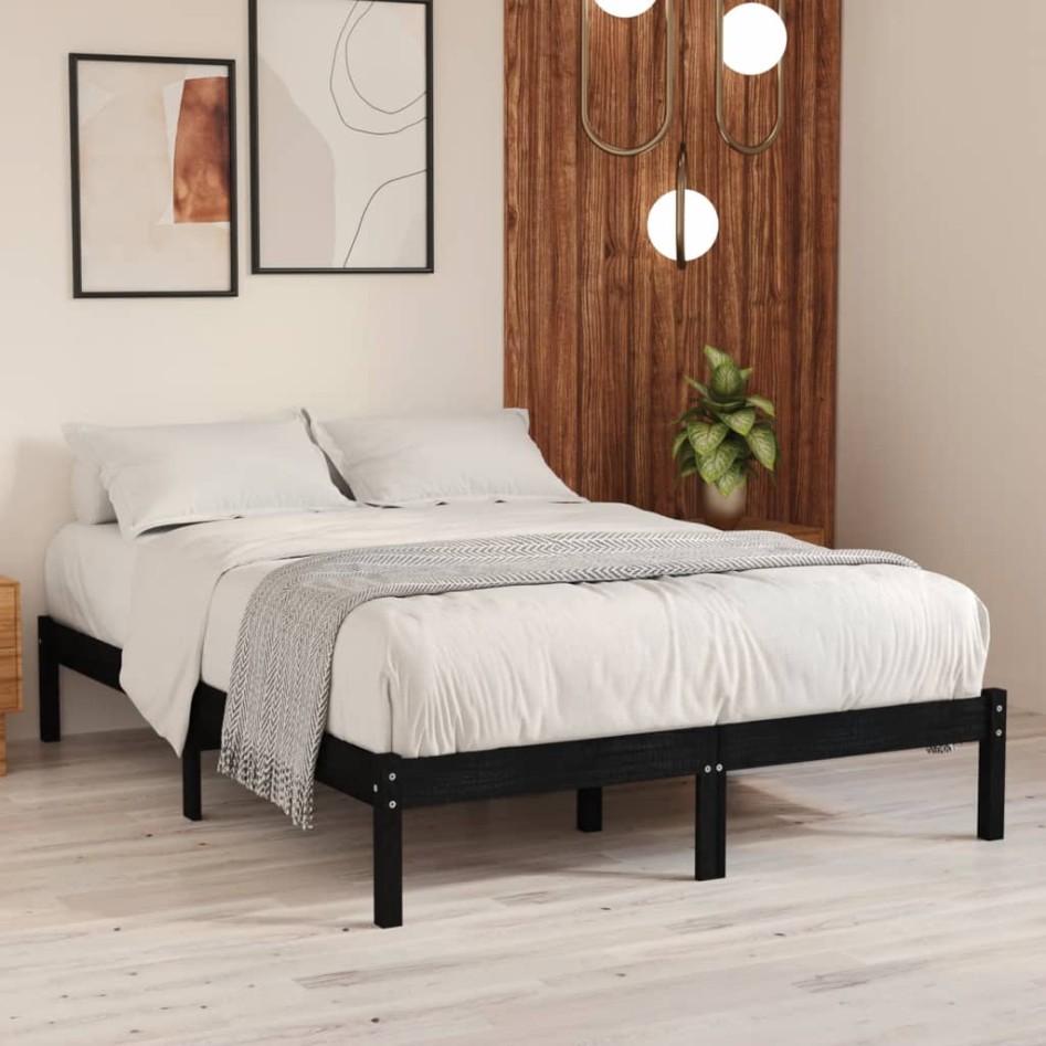 Estructura de cama sin colchón madera maciza negro 200x200