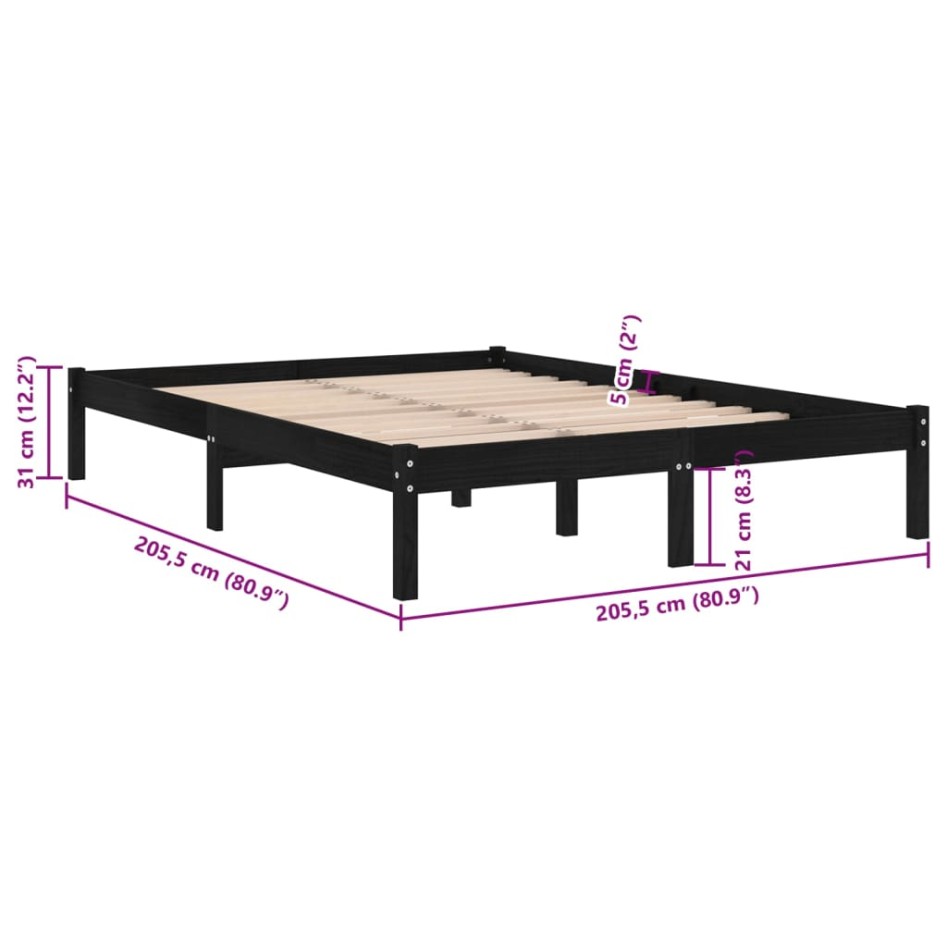 Estructura de cama sin colchón madera maciza negro 200x200