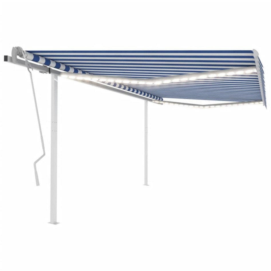 Toldo retráctil manual con luz LED azul y blanco 4,5x3