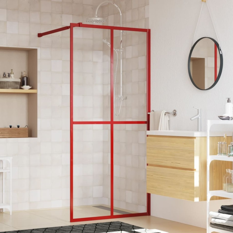 Mampara puerta de ducha vidrio transparente ESG rojo 90x195