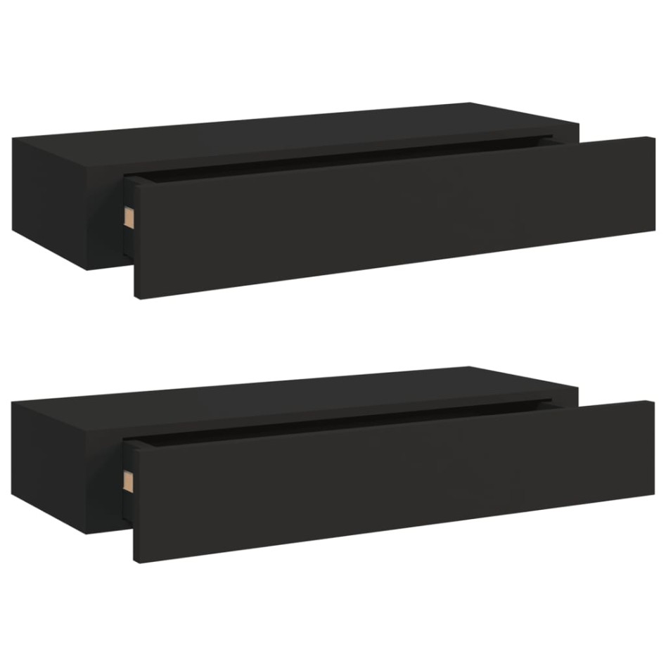 Estantes de pared con cajón 2 uds MDF negro 60x23,5x10