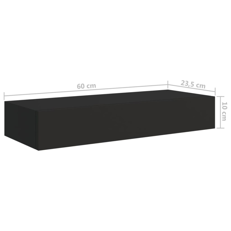 Estantes de pared con cajón 2 uds MDF negro 60x23,5x10