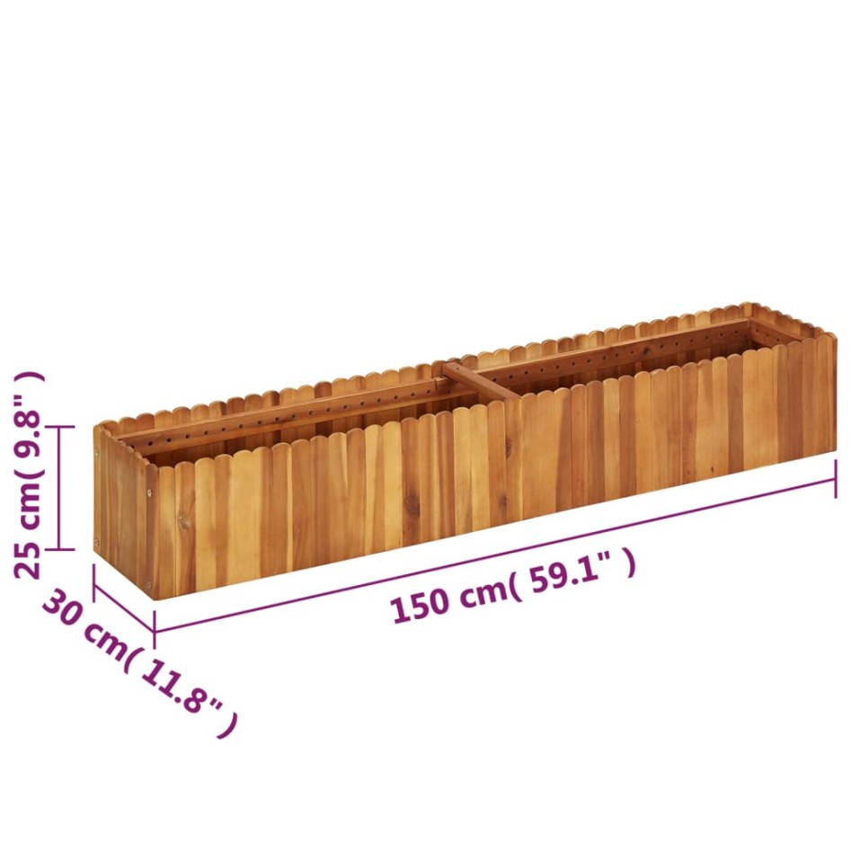 Arriate elevado de madera maciza de acacia 150x30x25