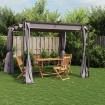 Cenador con cortinas acero gris antracita 3x3 m