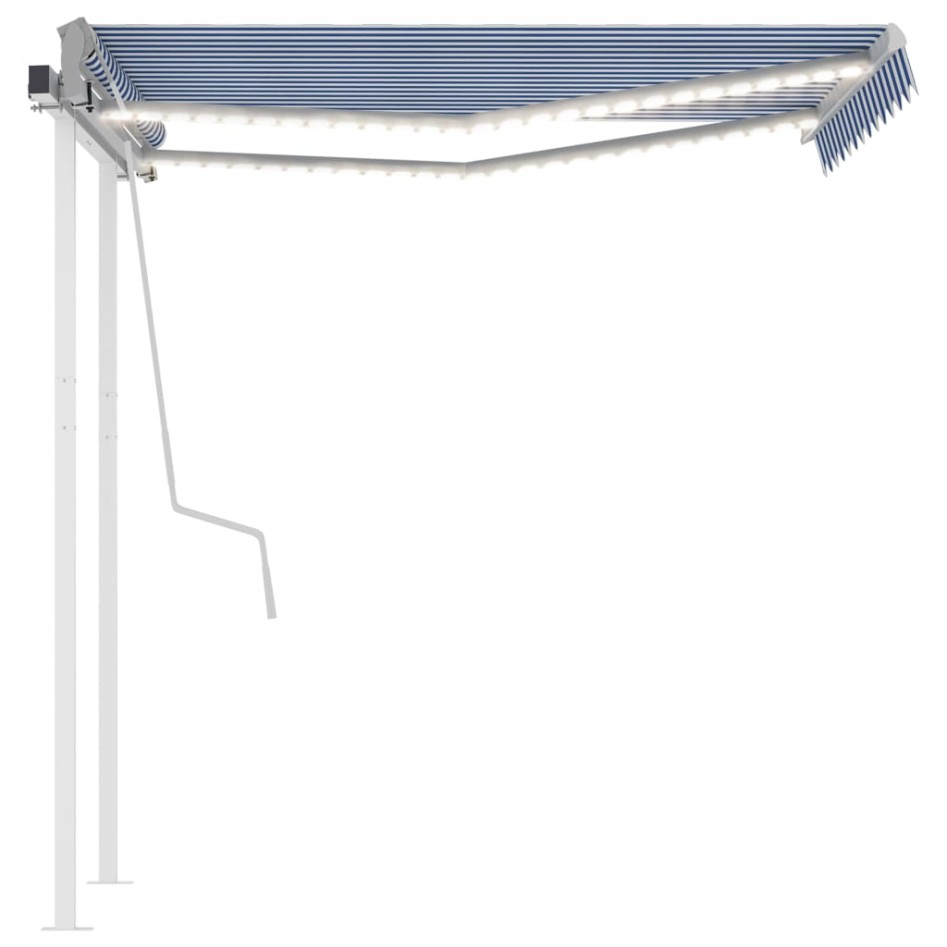 Toldo manual retráctil con luz LED azul y blanco 3,5x2,5