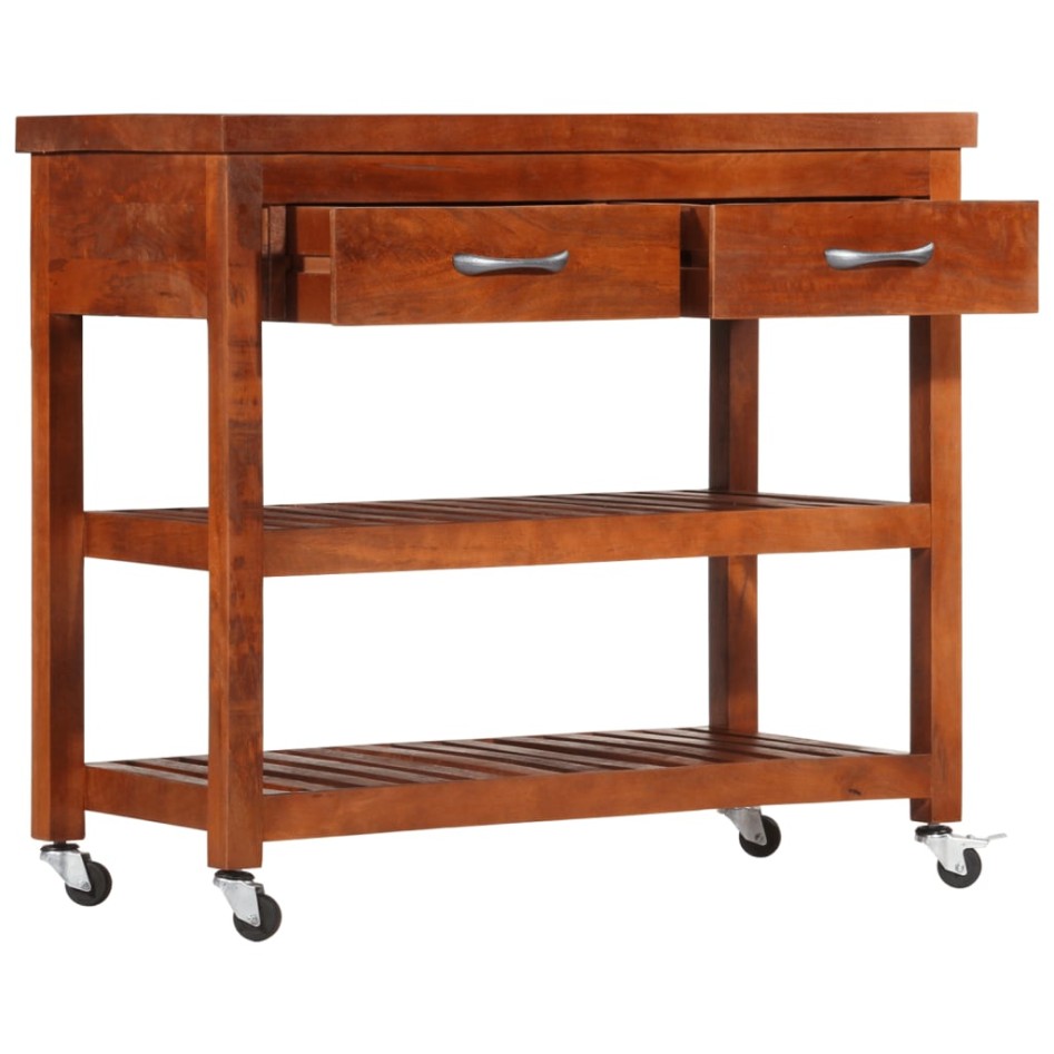 Carrito de cocina de madera maciza de acacia 100x48x89