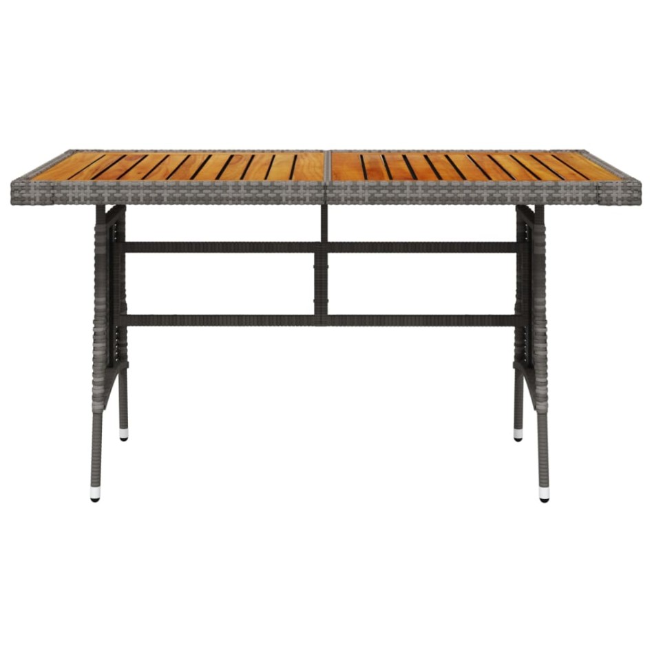 Mesa de jardín ratán PE y acacia maciza gris 130x70x72