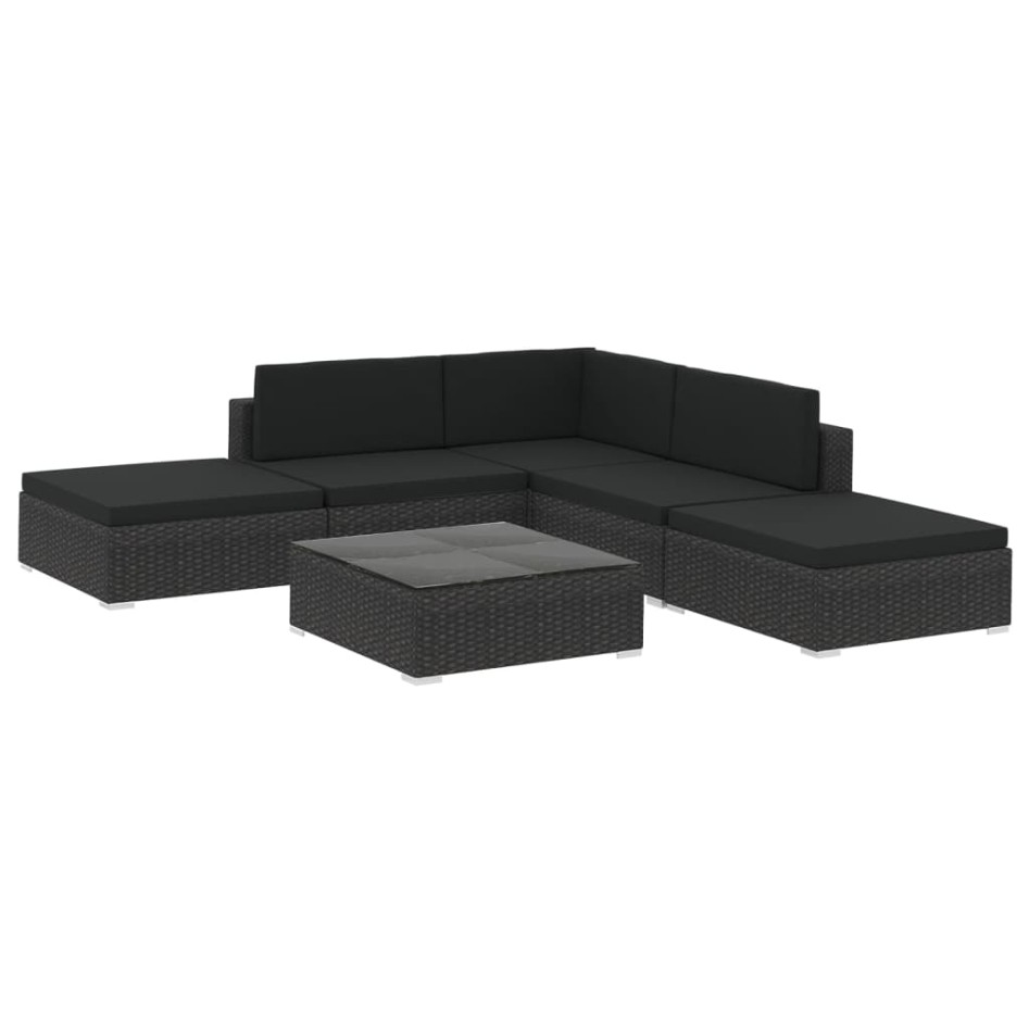 Set muebles de jardín 6 piezas y cojines ratán sintético