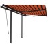 Toldo manual retráctil con postes naranja y marrón 3,5x2,5