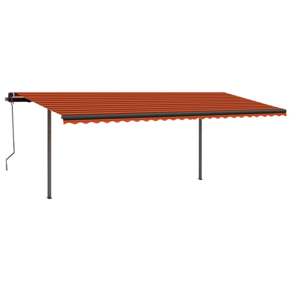 Toldo manual retráctil con postes naranja y marrón 3,5x2,5