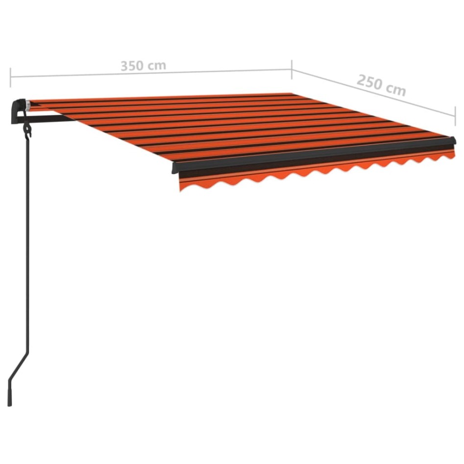 Toldo manual retráctil con postes naranja y marrón 3,5x2,5