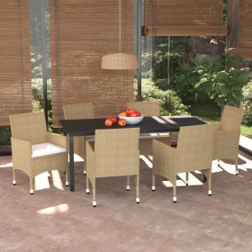 Set comedor de jardín 7 pzas con cojines ratán sintético