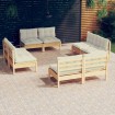 Muebles de jardín 8 piezas cojines madera de pino color crema