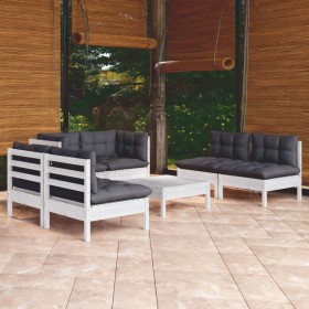 Muebles de jardín 7 pzas con cojines madera maciza de