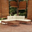 Muebles de jardín 6 pzas y cojines madera de pino marrón miel