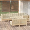 Muebles de jardín 7 pzas y cojines madera maciza de pino crema