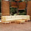 Muebles de jardín 7 piezas cojines madera de pino color crema