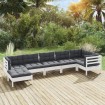 Muebles de jardín 8 pzas con cojines blanco madera de pino