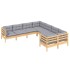 Juego de muebles de jardín 8 pzas y cojines madera maciza