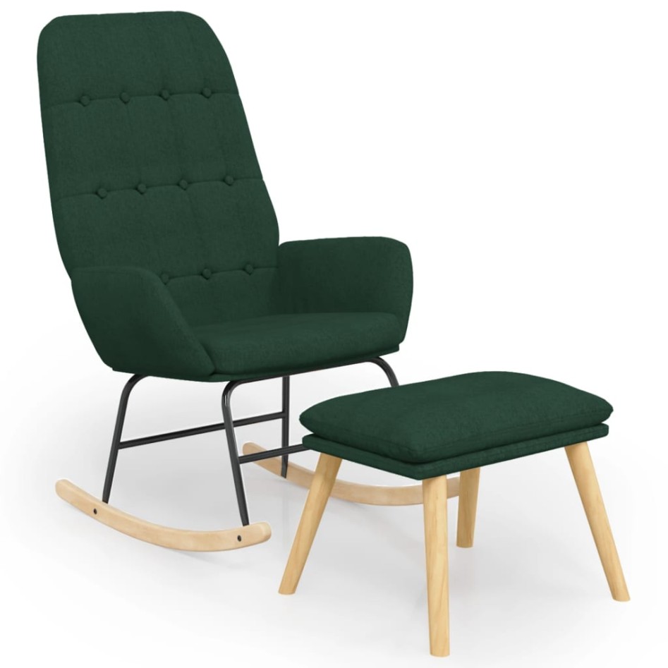 Sillón mecedora con taburete tela verde