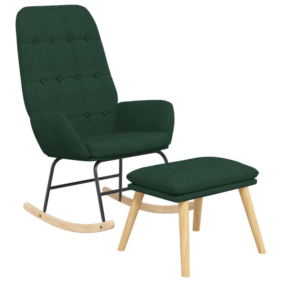 Sillón mecedora con taburete tela verde