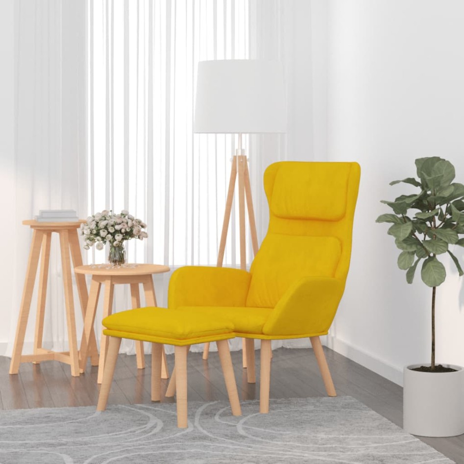 Sillón de relax con taburete terciopelo amarillo