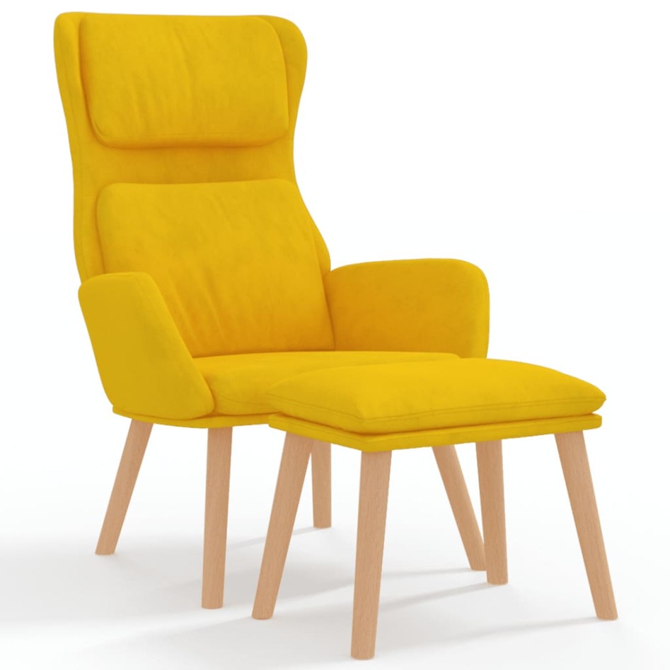 Sillón de relax con taburete terciopelo amarillo