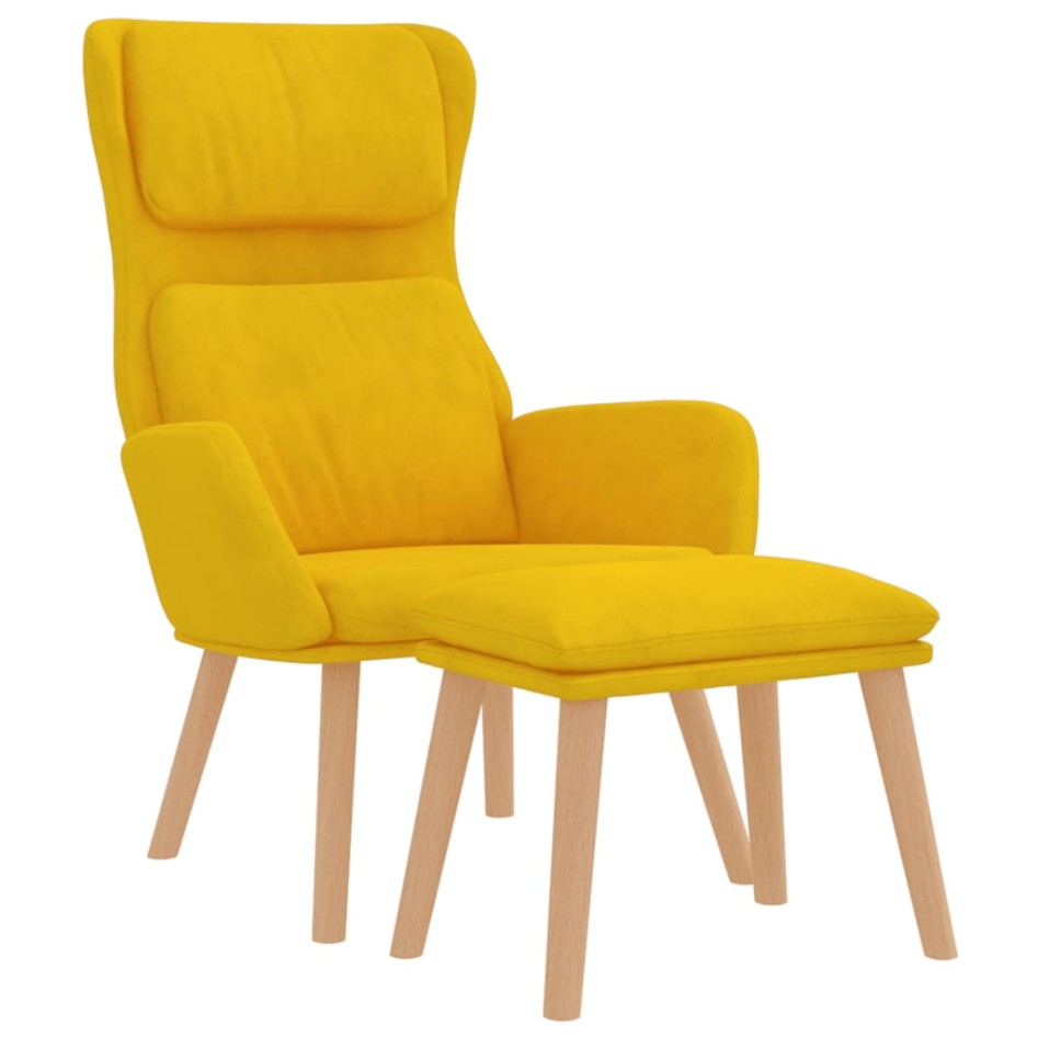 Sillón de relax con taburete terciopelo amarillo