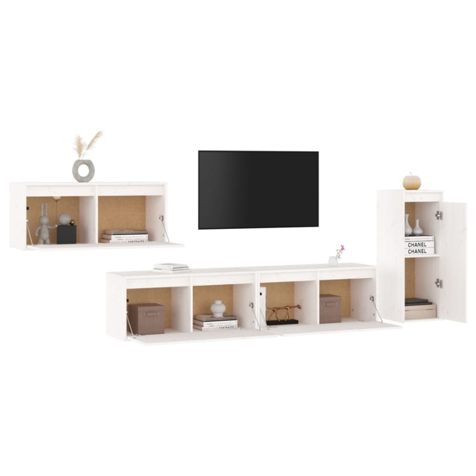 Muebles para TV 4 piezas madera maciza de pino
