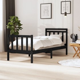 Estructura de cama individual de madera maciza negro 90x190