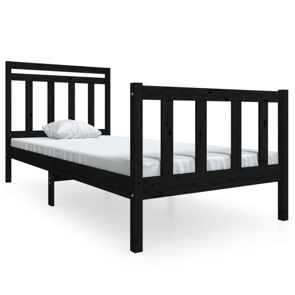 Estructura de cama individual de madera maciza negro 90x190