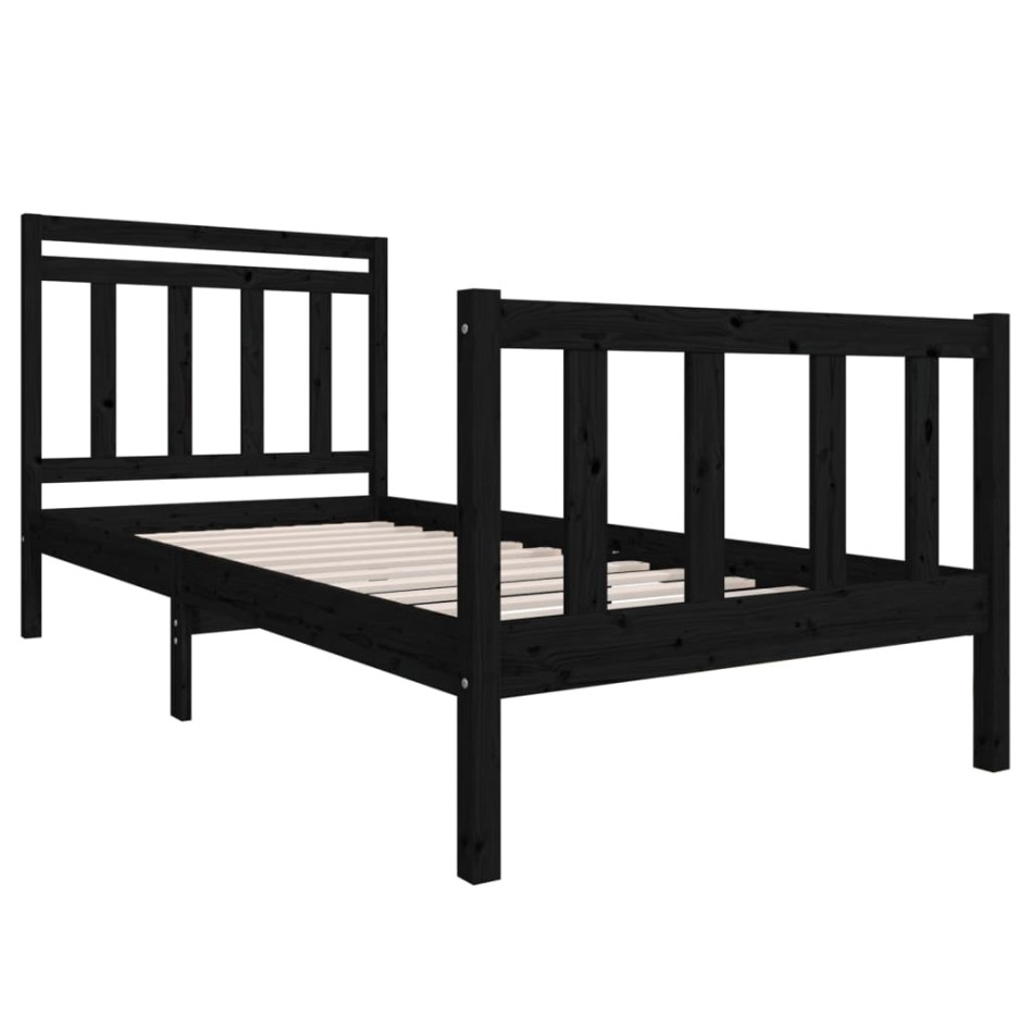 Estructura de cama individual de madera maciza negro 90x190