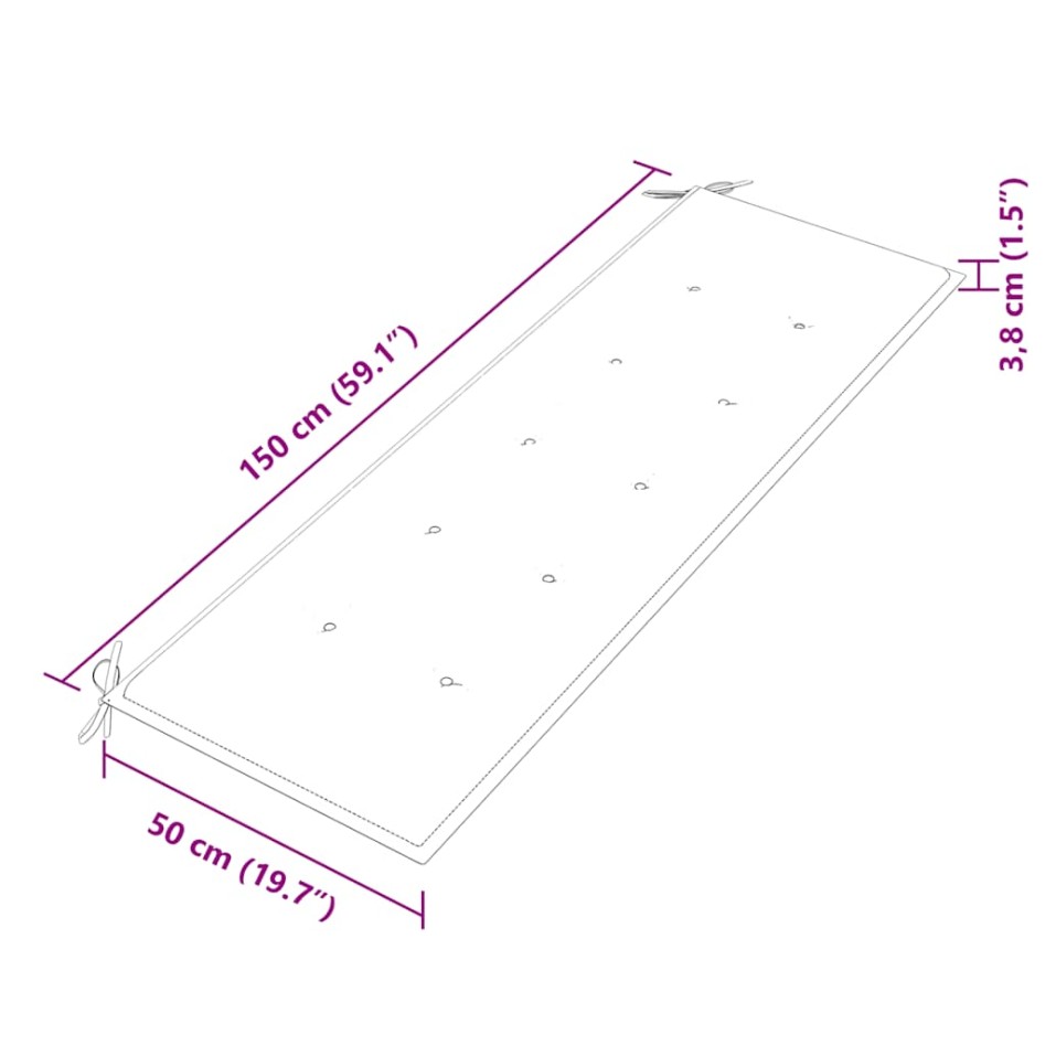 Banco Batavia con cojín rojo vino madera maciza de teca 150