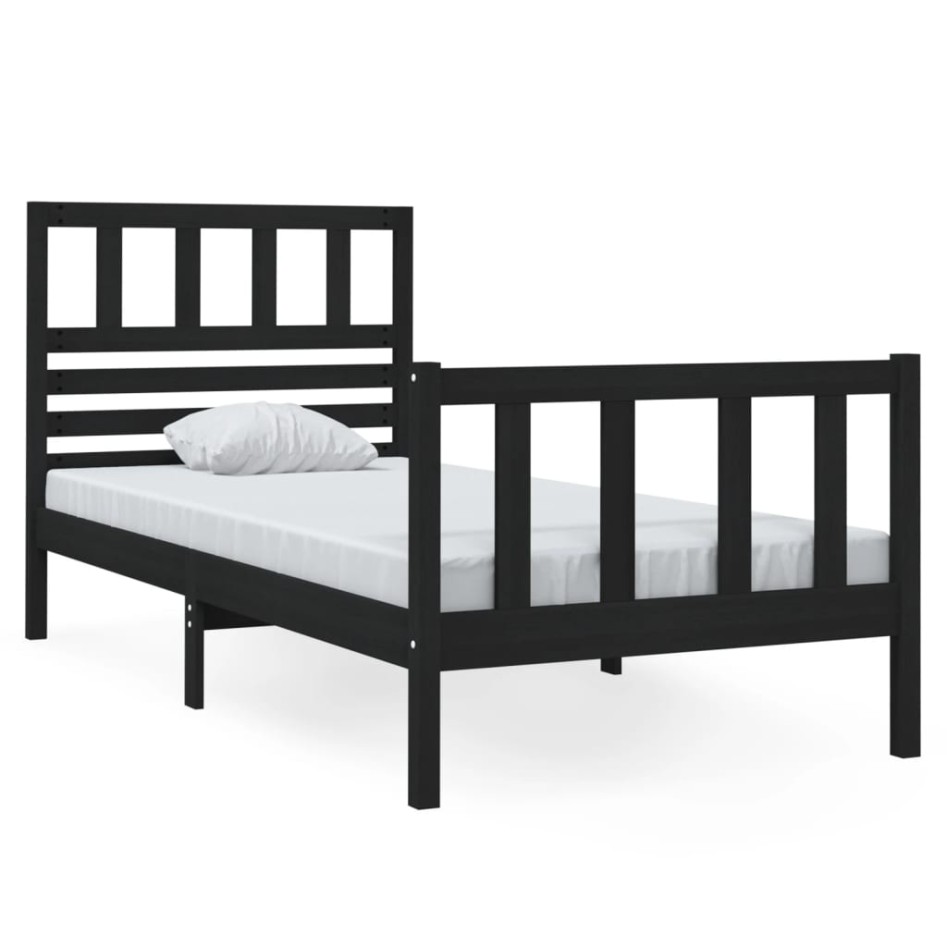 Estructura cama madera maciza individual negro 75x190